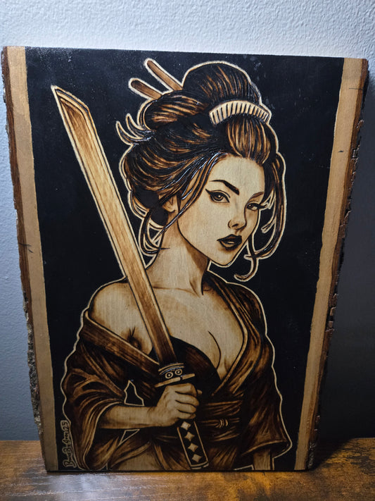 Samurai Woman Woodburning