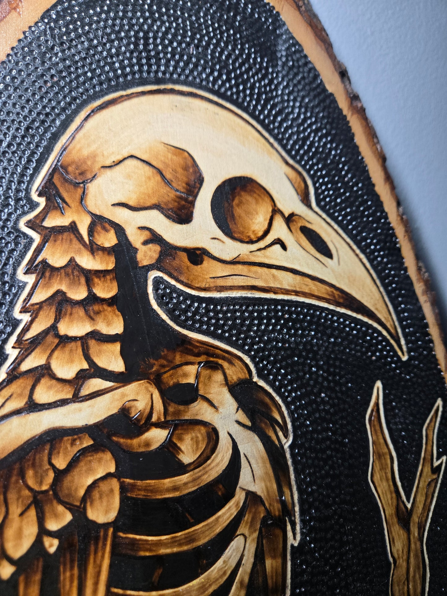 Skeleton Raven Woodburning