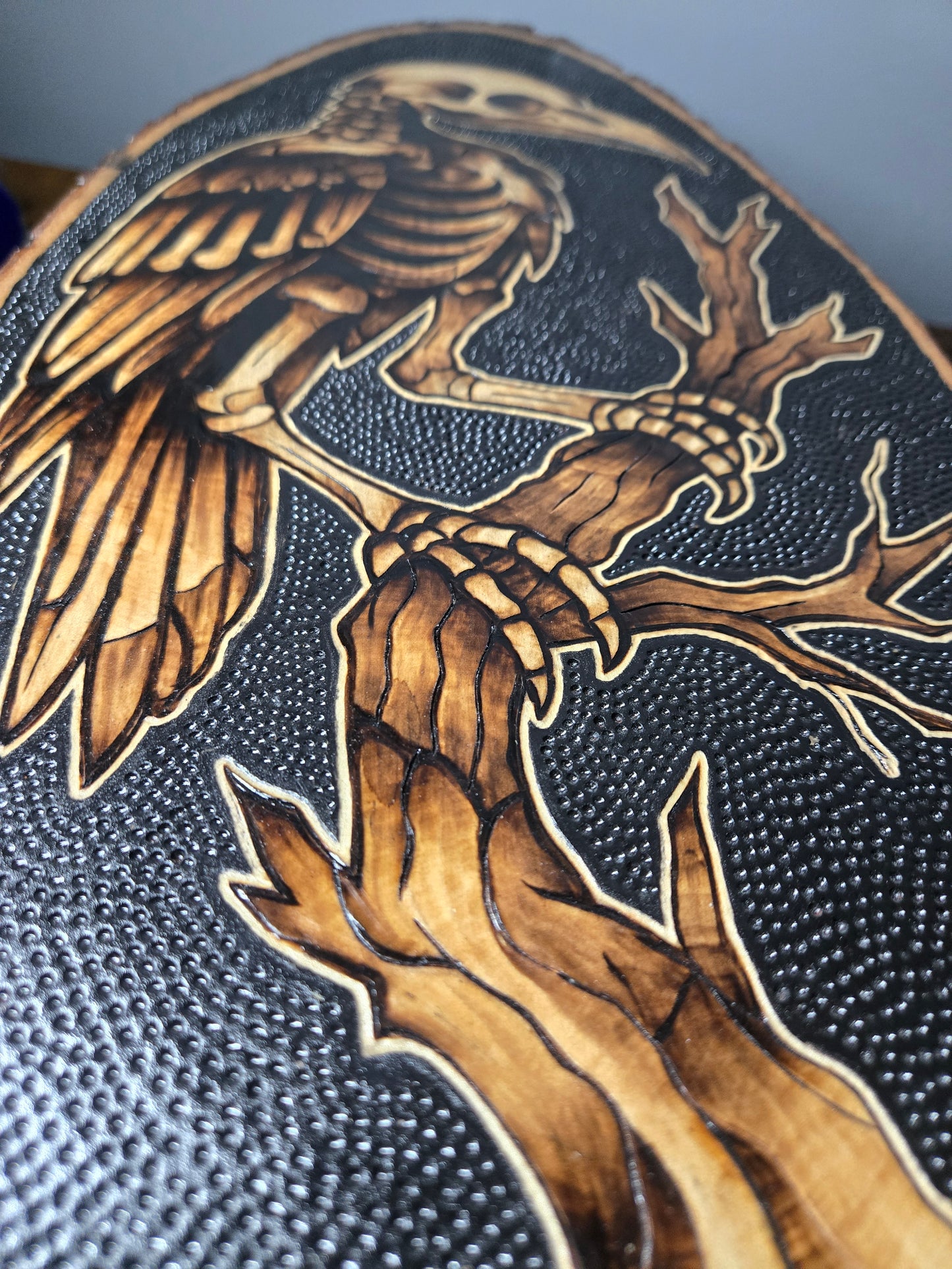 Skeleton Raven Woodburning