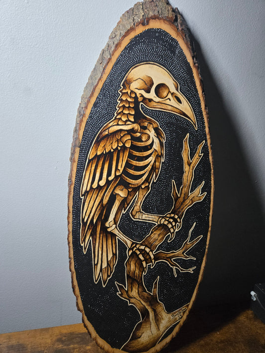 Skeleton Raven Woodburning
