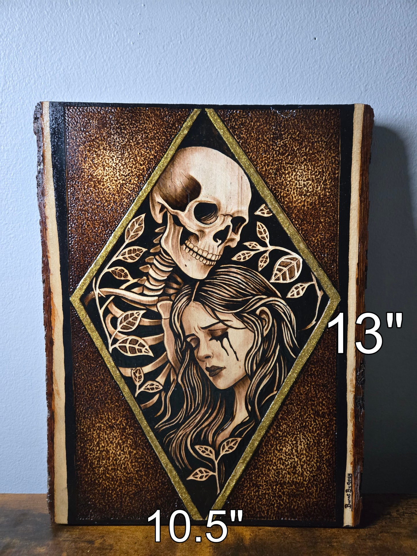 "Eternal Embrace" Skull & Woman Woodburning
